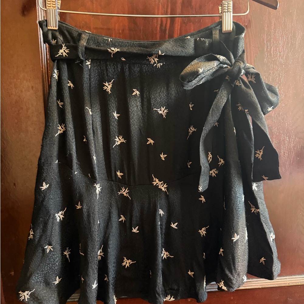 All Saints Black Skater Skirt/Skort with Cream Floral Print and Tie